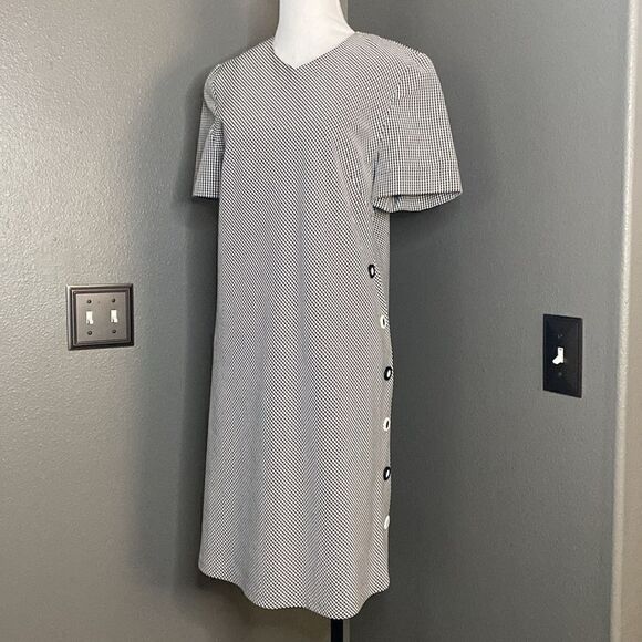 Vintage Lizwear Black and White Gingham Mod Dress Short Sleeve Side Button - Picture 11 of 11